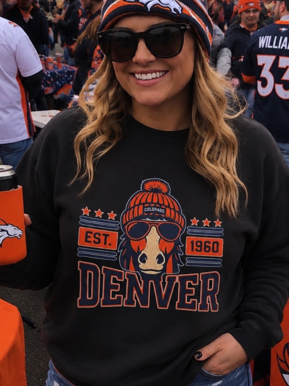 Denver Broncos Est. 1960 Black Graphic Nylon Feel Pullover - Picture 3 of 4
